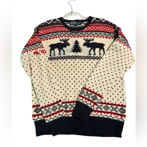 Vintage Polo Ralph Lauren Winter Moose Pullover Sweater Cashmere Angora Men's M - Picture 2 of 16